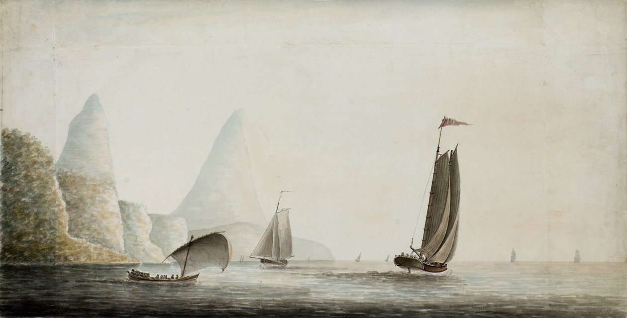 圣卢西亚皮顿岛附近的奴隶船，约 1771 年（水彩画） 作者 尼古拉斯·波科克（Nicholas Pocock）