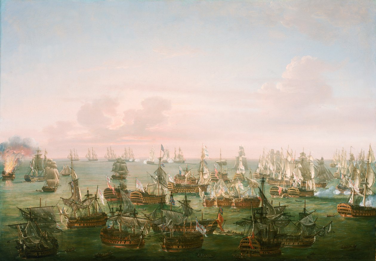 特拉法加海战，1805 年 10 月 21 日，行动结束，约 1808 年（布面油画） 作者 尼古拉斯·波科克（Nicholas Pocock）