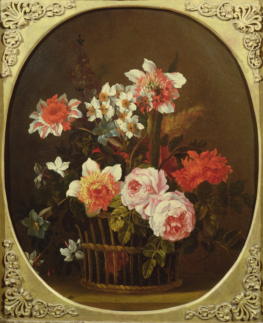 篮子里的鲜花，18世纪 作者 尼古拉斯·里科（Nicholas Ricoeur）