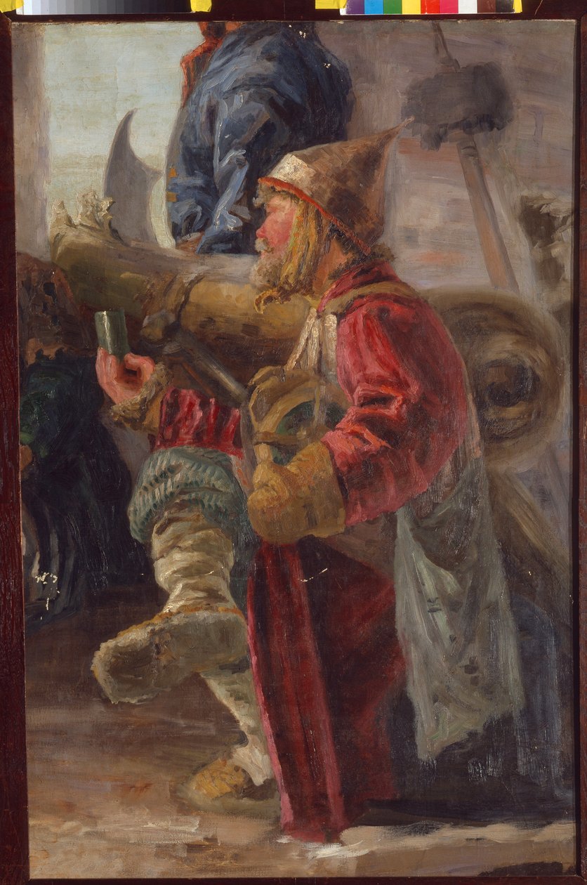 动乱时期（1598-1613 年）的俄罗斯炮手。尼古拉（尼古拉斯）-罗瑞奇（1874-1947 年）的画作，帆布钢笔画 作者 尼古拉斯·罗里奇