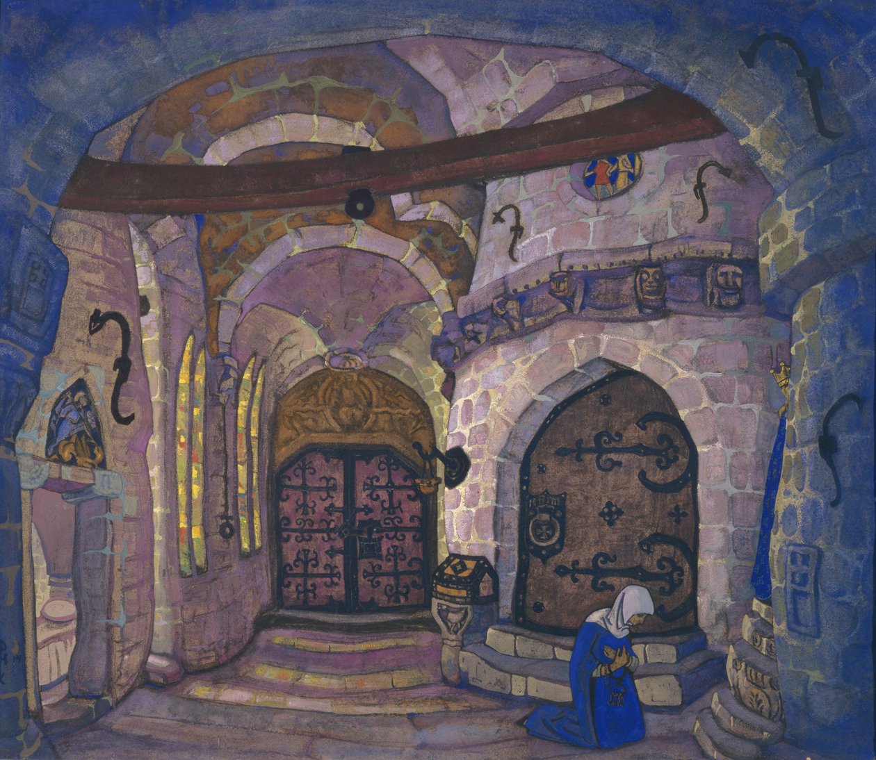 在修道院里。歌剧《比阿特丽斯修女》的舞台设计，戴维多夫（A. Davydov），1914年 作者 尼古拉·康斯坦丁·诺维奇·罗里奇