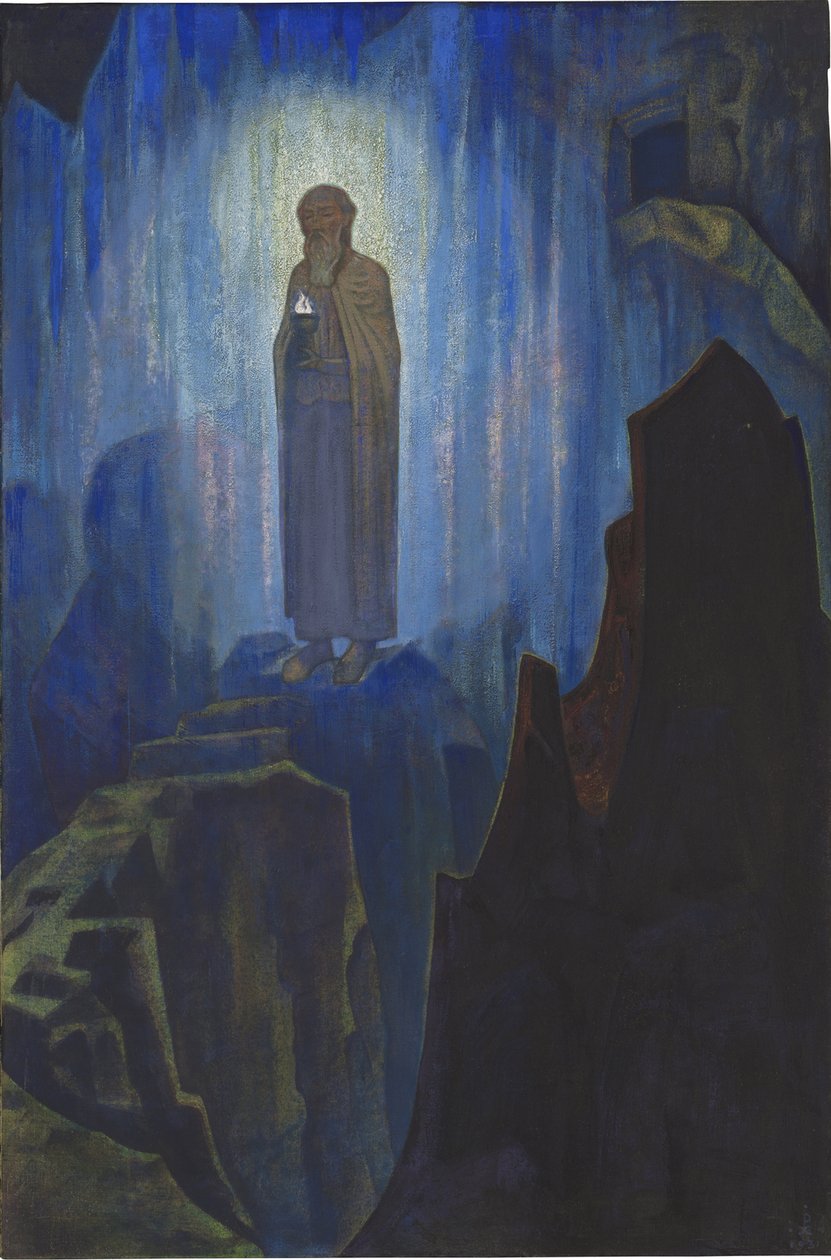 Lumiere celeste - 天空之光 par Roerich, Nicholas (1874-1947)。画布钢笔画，尺寸：124x80 作者 尼古拉斯·罗里奇