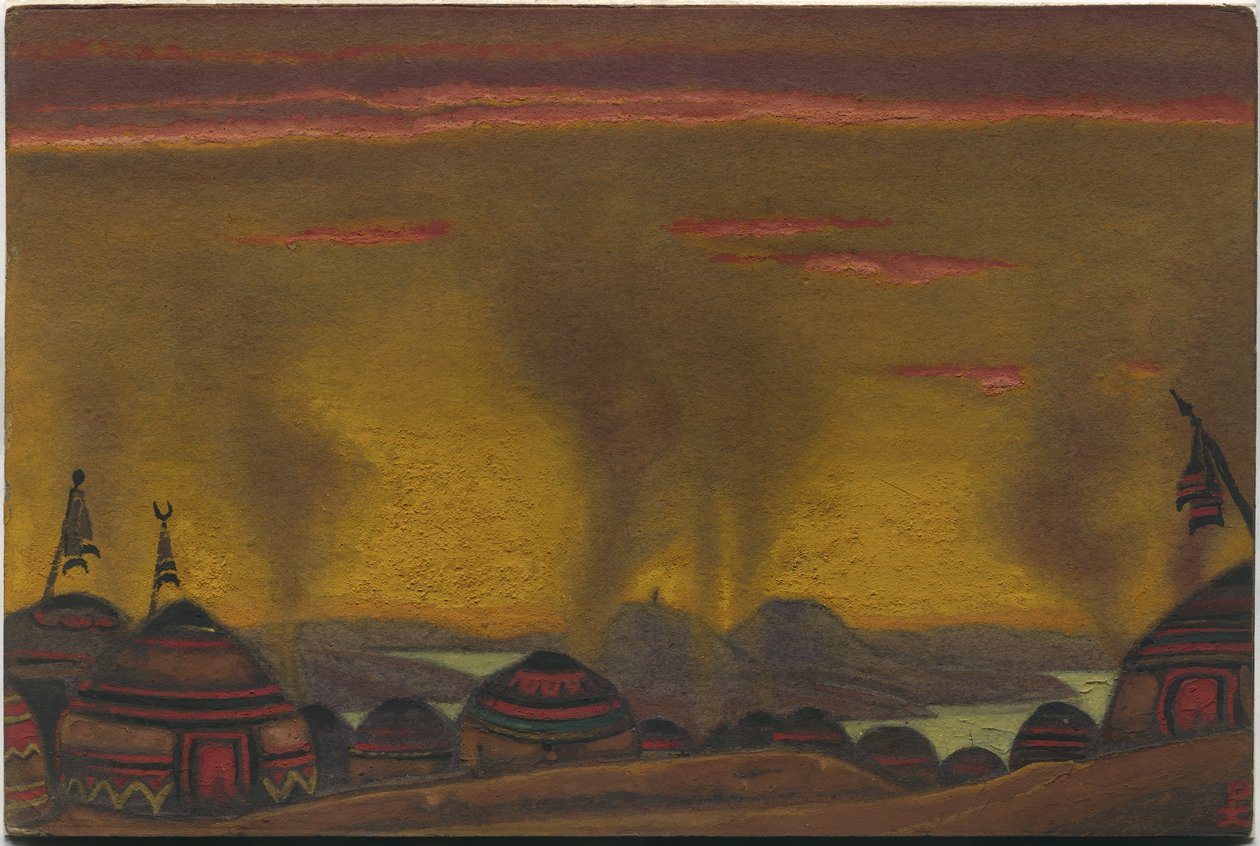 Polovtsian营地，装饰着Borodin歌剧“ Igor王子”中的“ Polovtsian舞”，1943年 作者 尼古拉斯·罗里奇