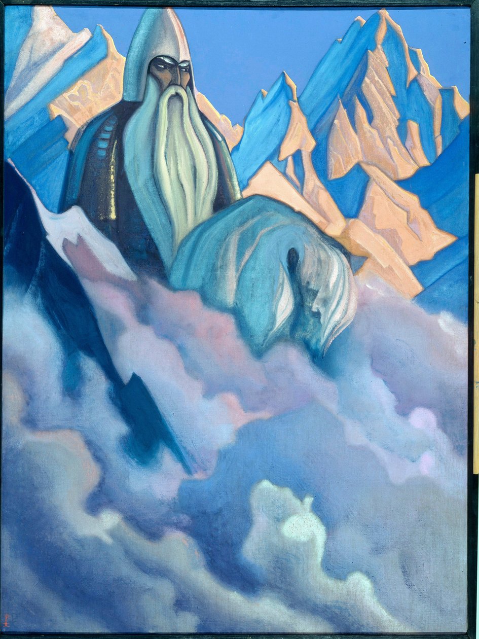 斯维亚托戈尔（俄罗斯传奇人物）。尼古拉（尼古拉斯）-罗里奇（1874-1947 年）的画作，帆布钢笔画 作者 尼古拉斯·罗里奇