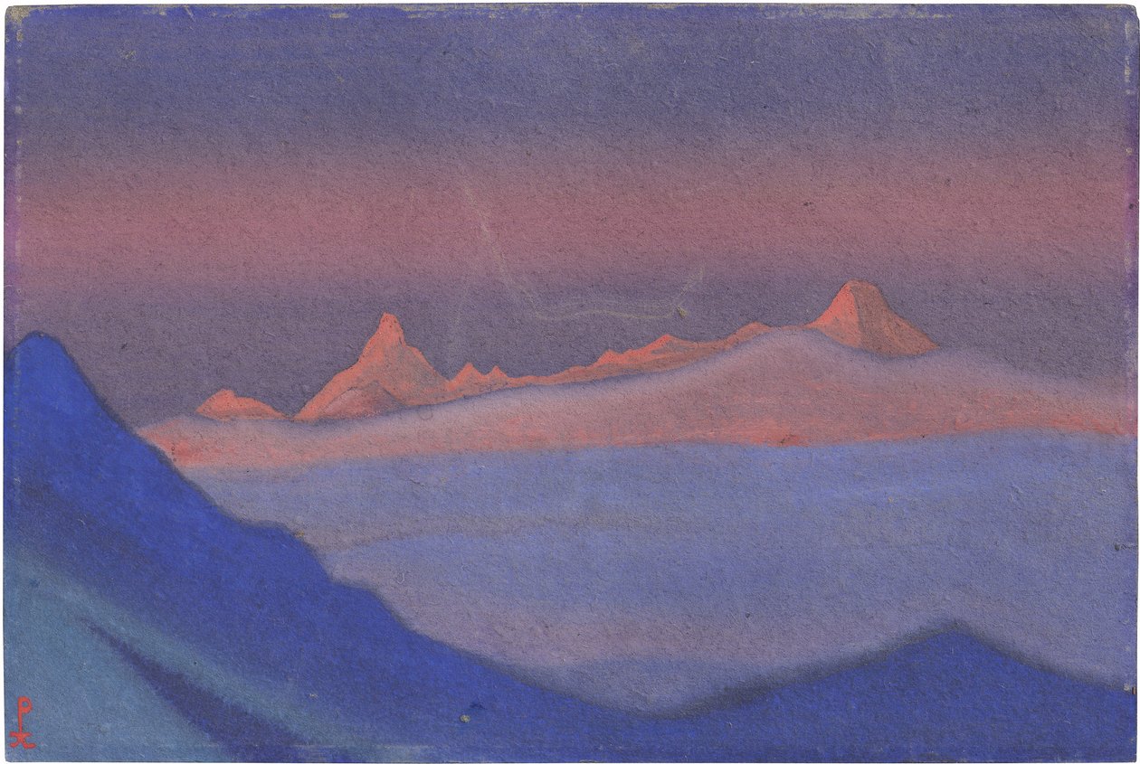 Tangla La par Roerich, Nicholas (1874-1947)。纸板上的蛋彩画，尺寸：30,5x45,7 作者 尼古拉斯·罗里奇