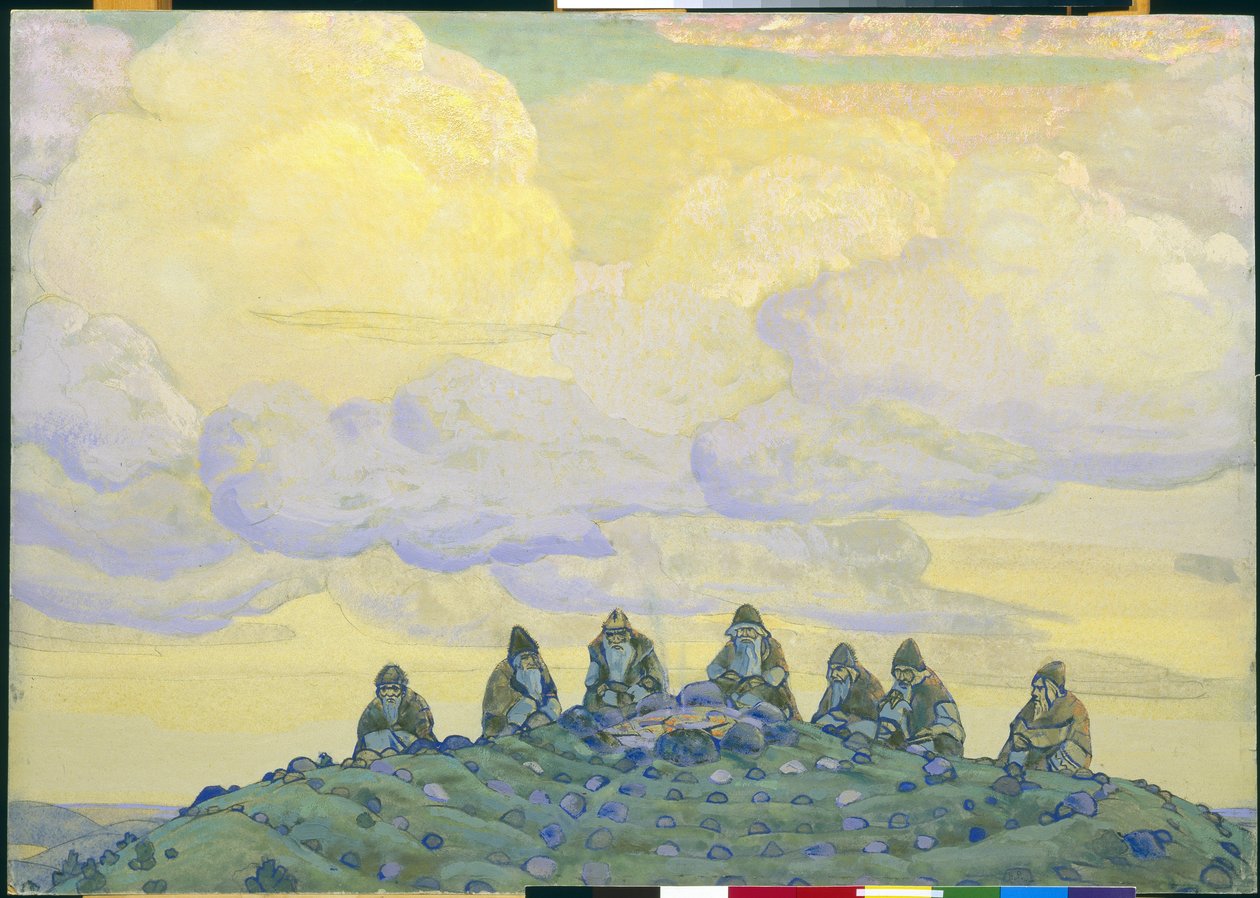 大祭祀：伊戈尔·斯特拉文斯基（Igor Stravinsky）的芭蕾舞剧《春天的祭礼》的装饰，1910年 作者 尼古拉斯·罗里奇