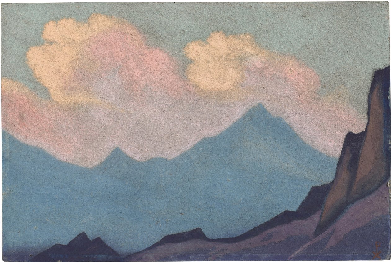 喜马拉雅山 par Roerich, Nicholas (1874-1947)。纸板上的钢笔画，尺寸：30,5x45,7 作者 尼古拉斯·罗里奇