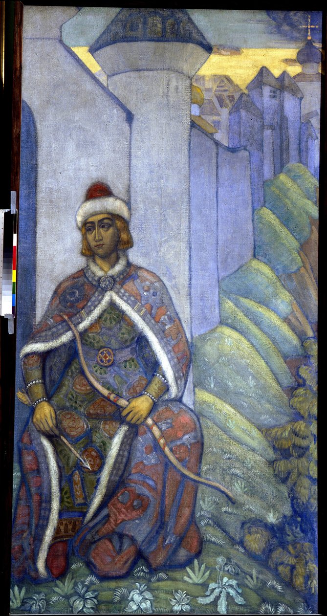 一位骑士尼古拉斯-罗里奇（1874-1947 年）的画作，帆布钢笔画 作者 尼古拉斯·罗里奇