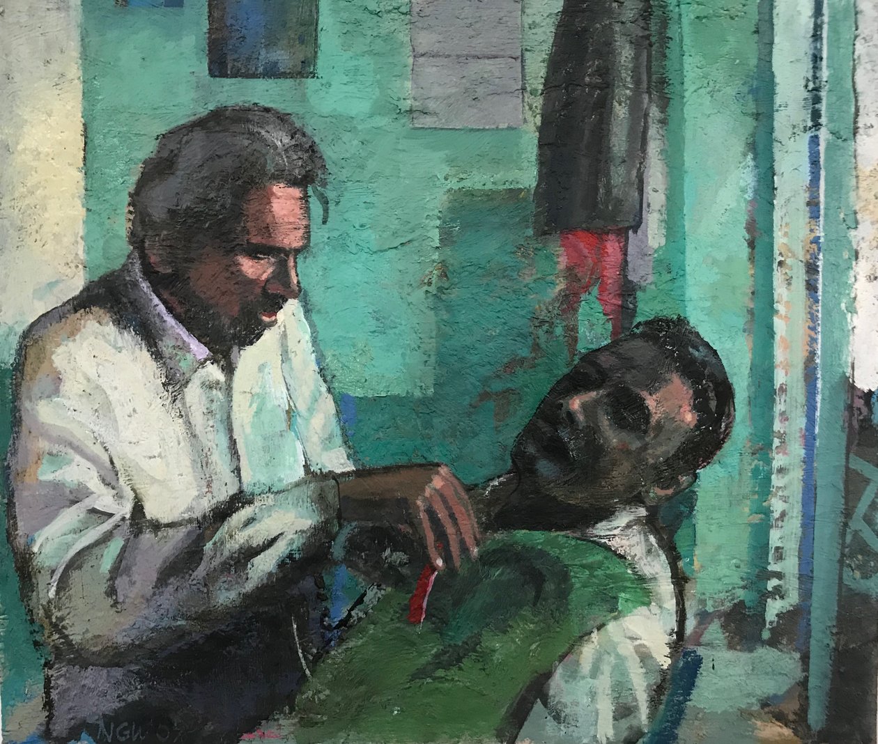 理发店，2017-23（木板油画） 作者 尼克·威廉姆斯