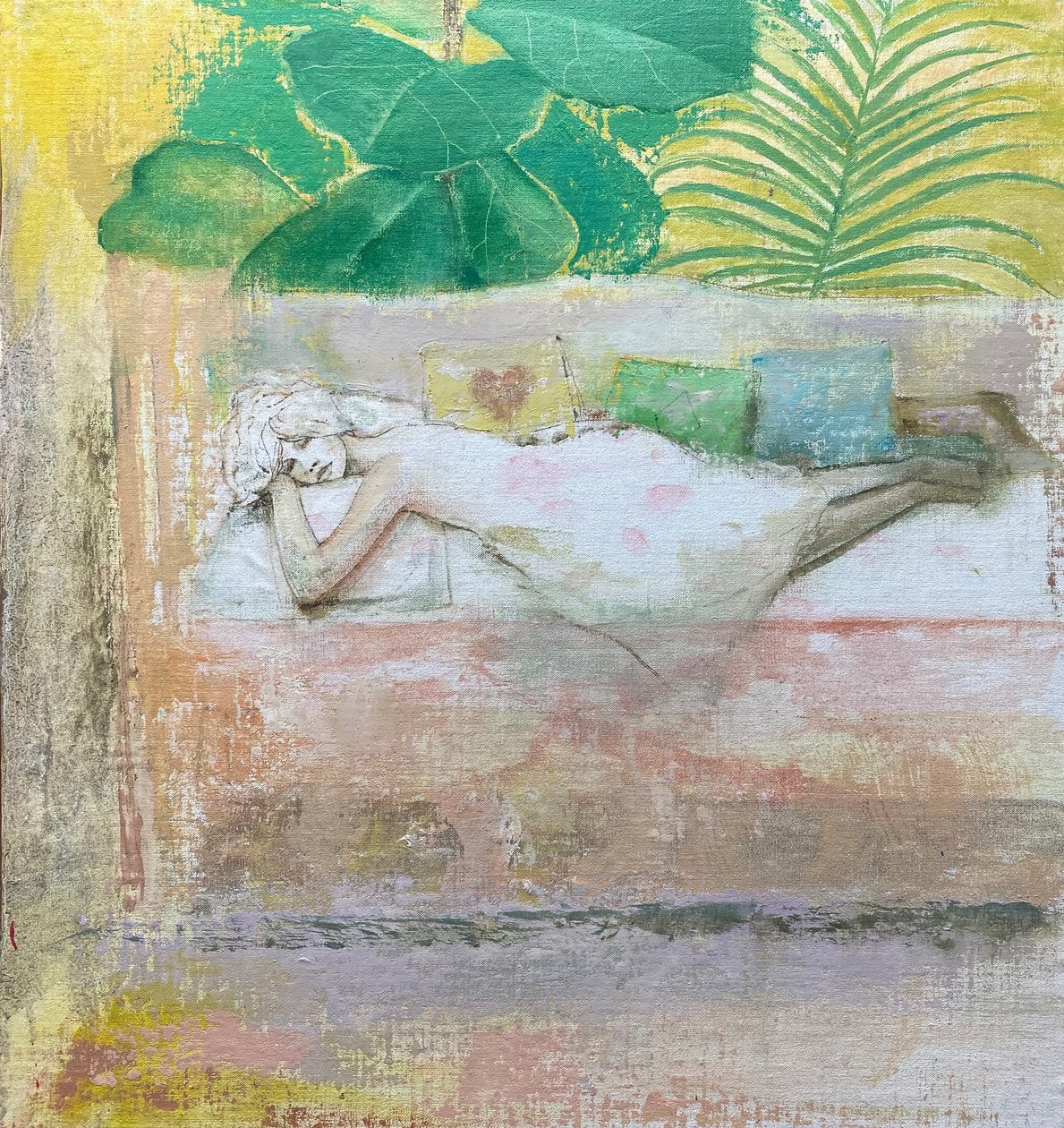 日光浴床，2022-23（木板油画） 作者 尼克·威廉姆斯