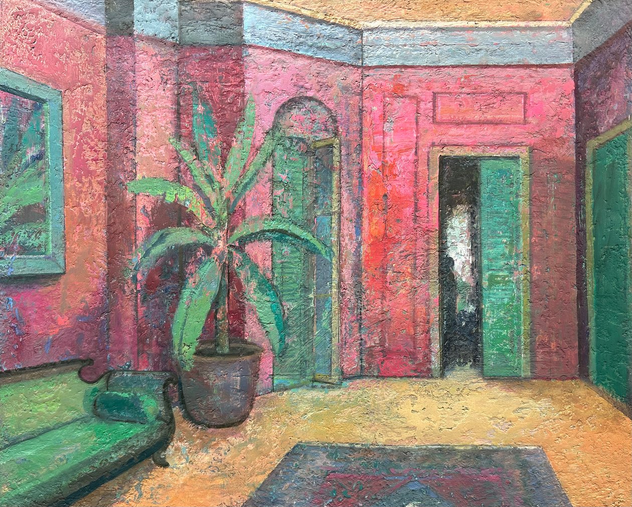 红色室内》，2022-23（木板油画） 作者 尼克·威廉姆斯