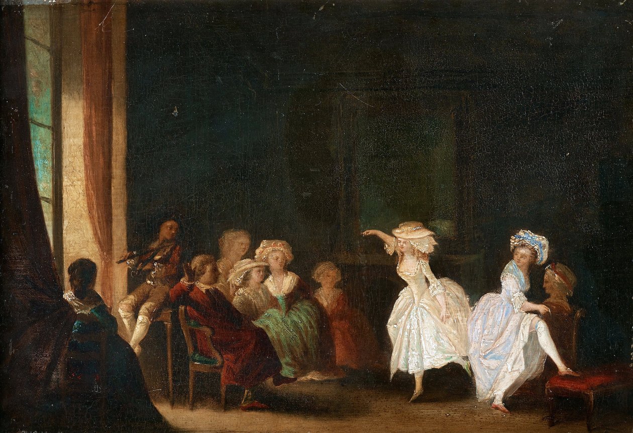 舞蹈学校 par Niklas Lafrensen, dit Nicolas Lavreince ou Lavrince(1737-1807).木板油画，尺寸：26.5x40，，私人收藏 作者 尼古拉二世·拉弗伦森