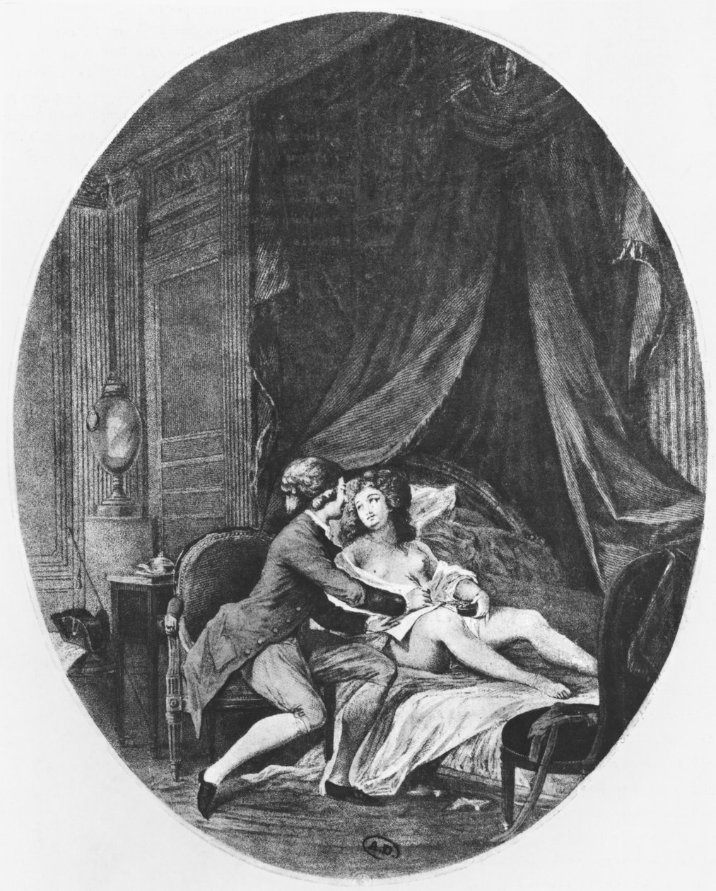 Valmont和Emilie，来自Pierre Choderlos de Laclos（1741-1803）的&39;Les Liaisons Dangereuses&39;的插图，由Romain Girard（bc1751）镌刻1782年 作者 尼古拉二世·拉弗伦森