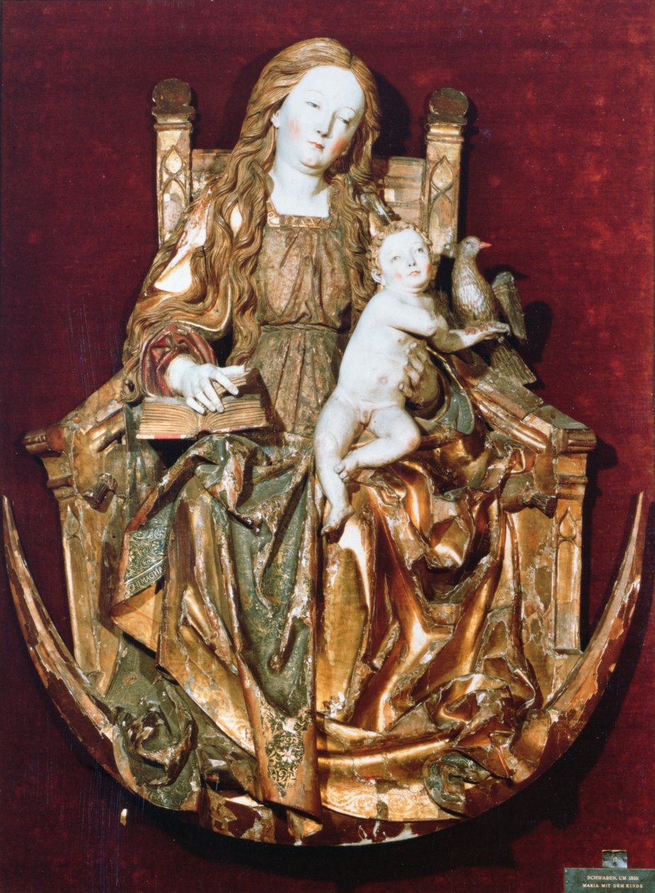 麦当娜和儿童登上新月，c.1510（彩色木头） 作者 尼古拉斯（Niclaus）。向韦克曼