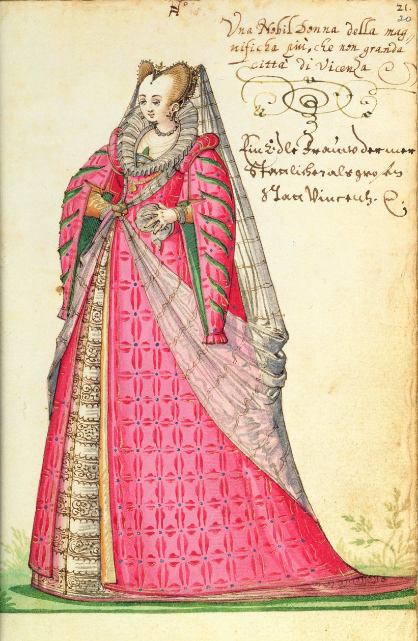 MS W.477 fol.20来自Kippell的&39;服装书&39;的文森扎贵族女士，c.1588 作者 尼古拉斯·基普尔