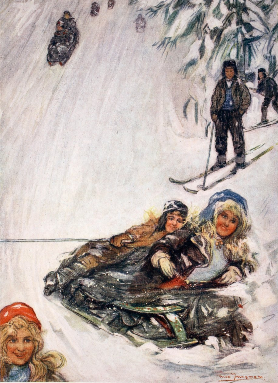 1905年Holmencollen被推翻的雪橇上的女孩 作者 尼科·容曼