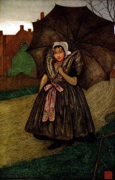 雨中的荷兰女孩（纸上粉笔画） 作者 尼科荣曼