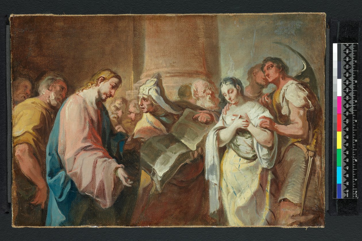 通奸时被带走的女人，1750 年之前（布面油画） 作者 Nicolò (attr. to) Grassi
