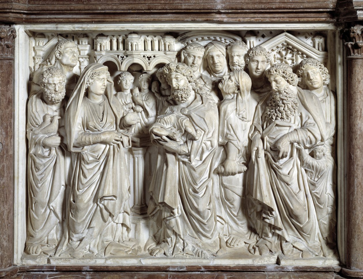 Presentation of Jesus to the Temple (Presentation of Jesus to the Temple) Nicola Pisano (1215/20-1278/84) (大理石讲坛) 1260 Baptistere Saint John of Pisa (Battistero san Giovanni di Pisa) 设计的椅子，意大利 作者 尼古拉·皮萨诺（Nicola Pisano）