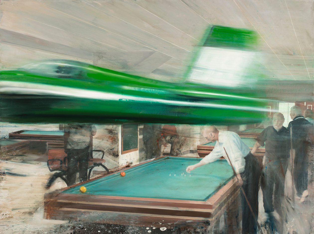 台球室，2016（布面油画） 作者 尼古拉·普奇