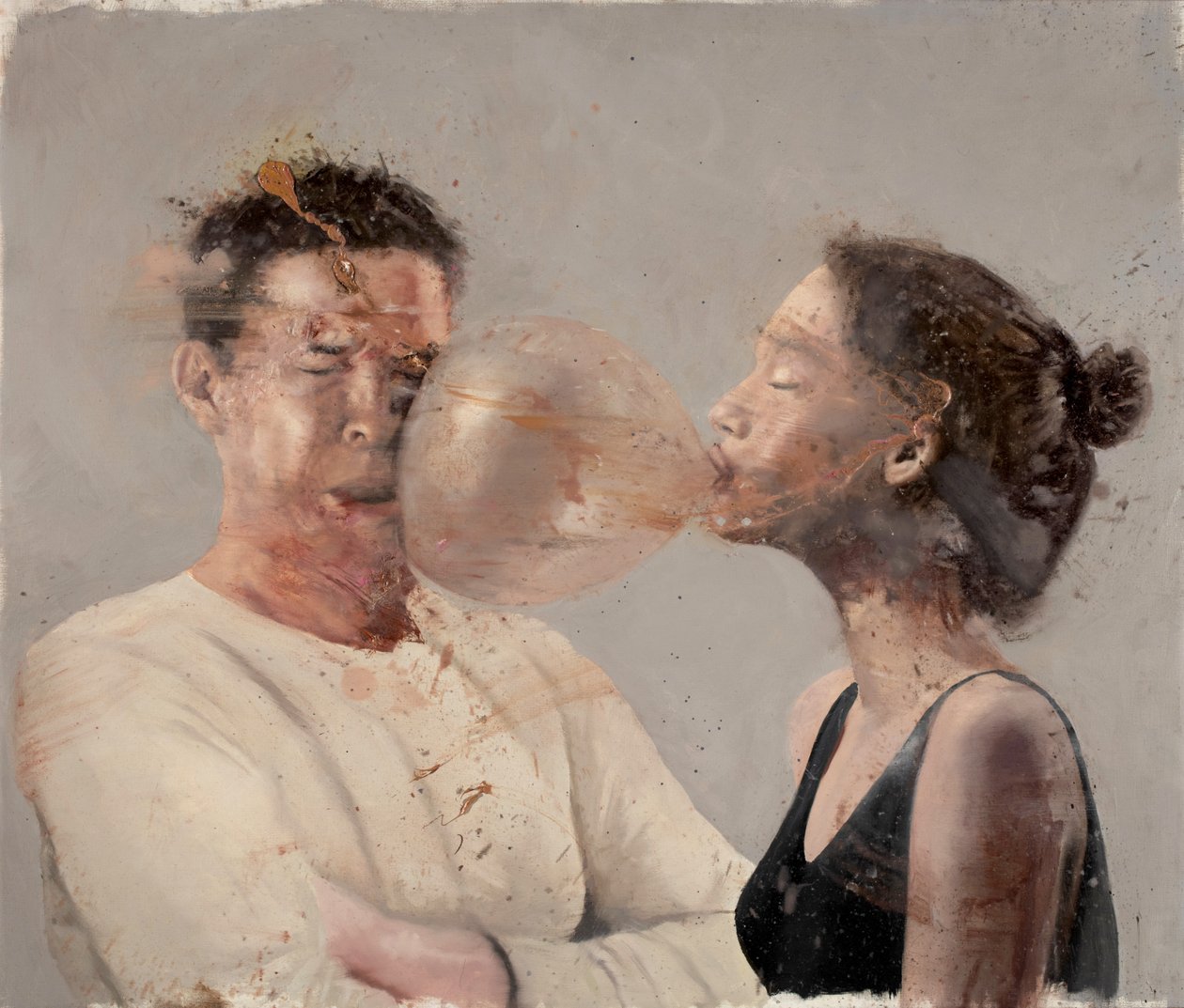 泡泡 I（与拳击手在一起的女孩），2020 年（布面油画） 作者 尼古拉·普奇