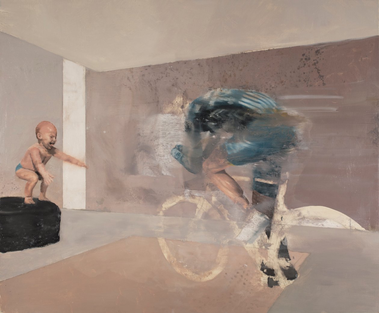 骑自行车的儿童，2019（布面油画） 作者 尼古拉·普奇