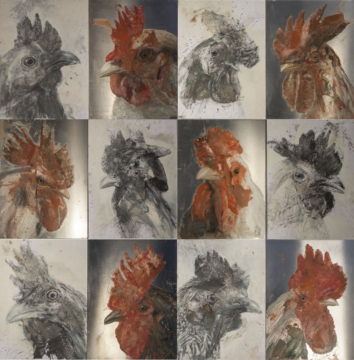烤公鸡，2019年（铝上油彩、纸上石墨） 作者 尼古拉·普奇