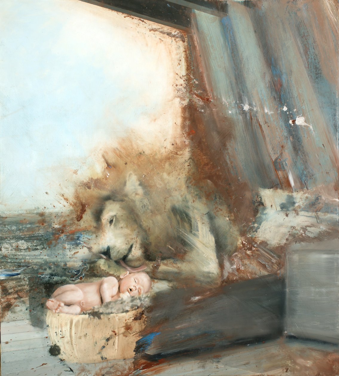 带着孩子的狮子，2015（布面油画） 作者 尼古拉·普奇