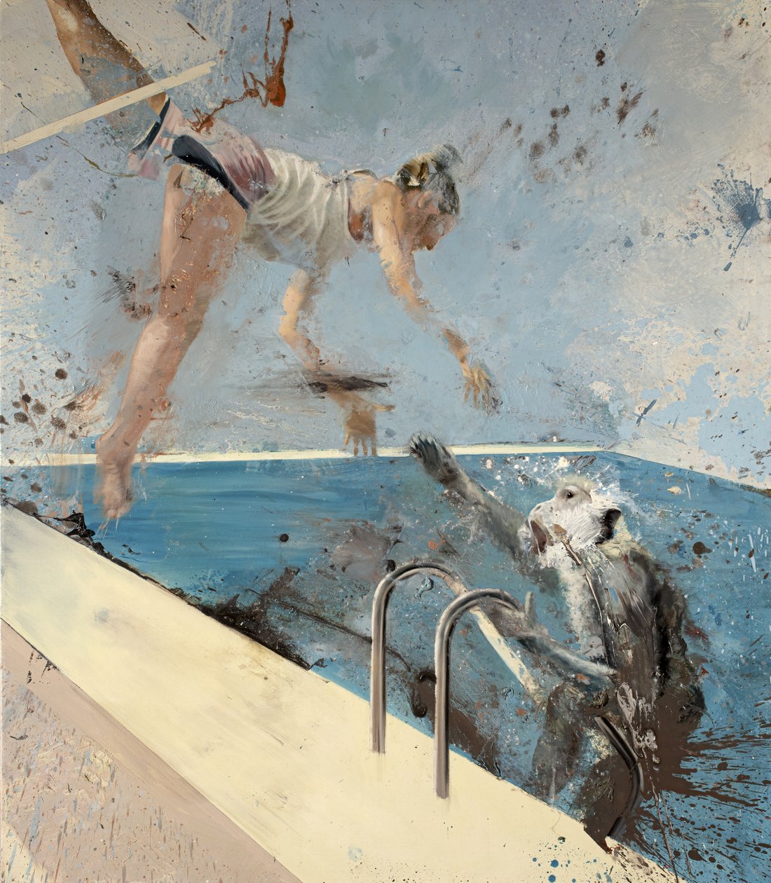 猴子与空中飞人，2021 年（布面油画） 作者 尼古拉·普奇