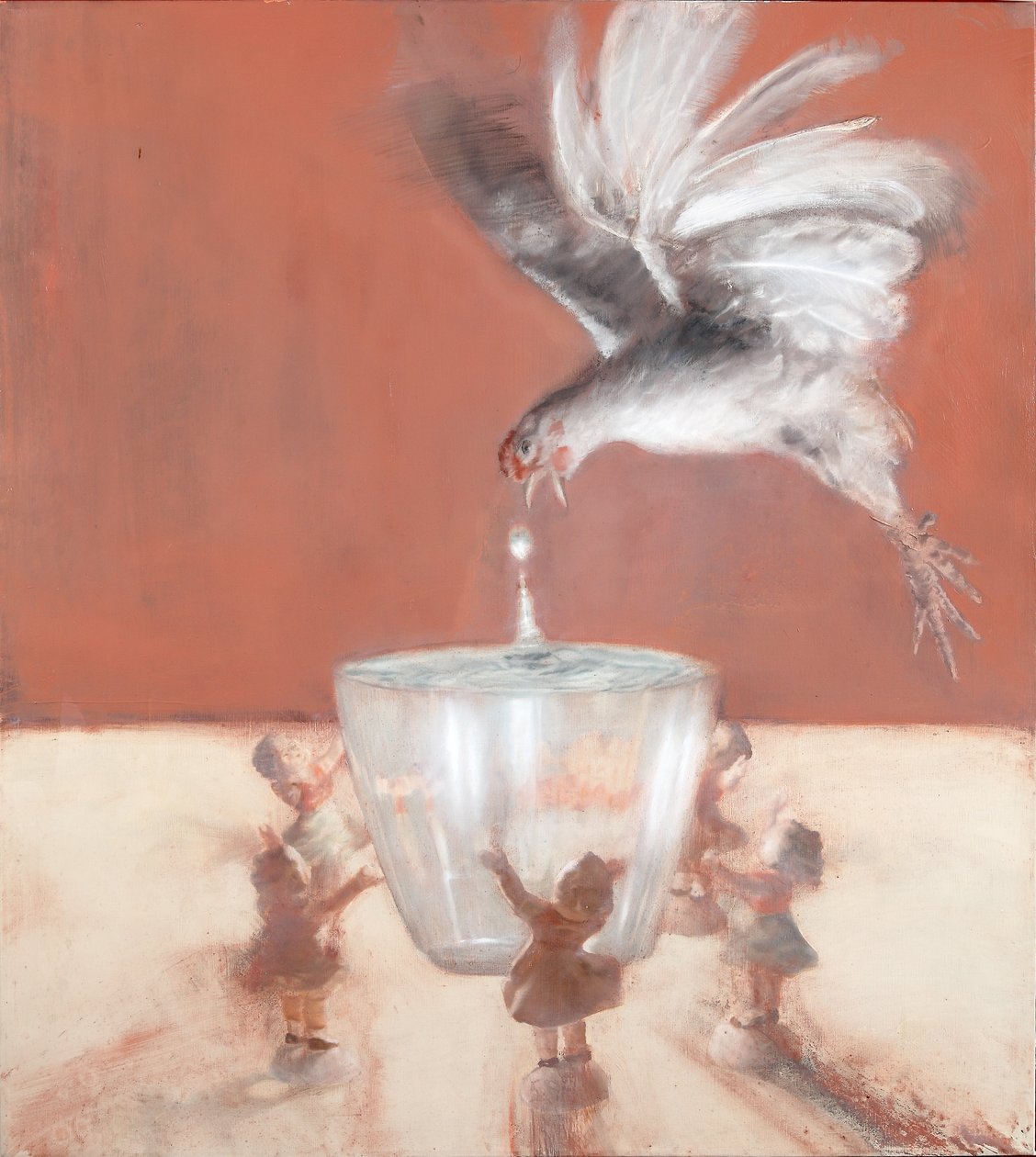 带花瓶的公鸡，2013 年（布面油画） 作者 尼古拉·普奇