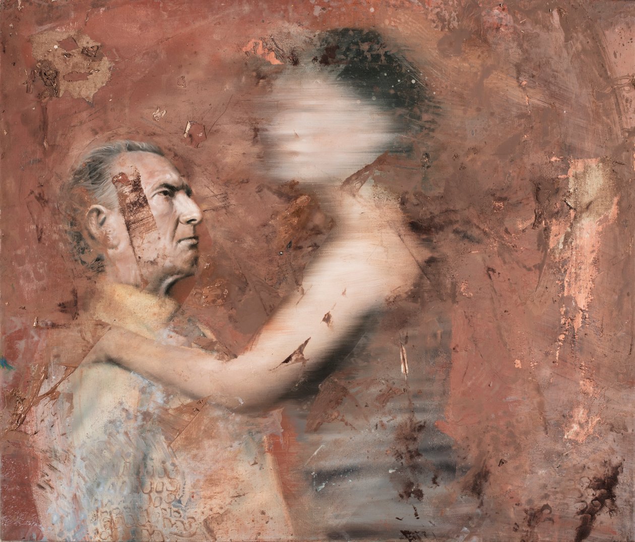 与男人一起移动的女人，2019（布面油画） 作者 尼古拉·普奇