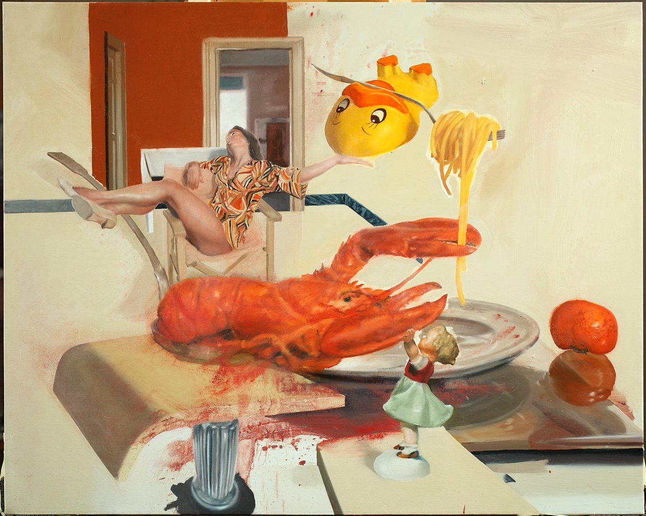 与龙虾在一起的女人》，2011 年（布面油画） 作者 尼古拉·普奇