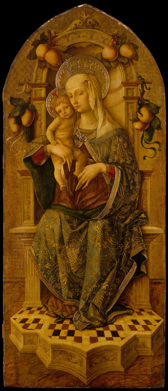 Madonna and Child Enthroned，c.1475-90（木材上的蛋彩画，金色地面） 作者 尼古拉·德·梅斯特罗·安东尼奥