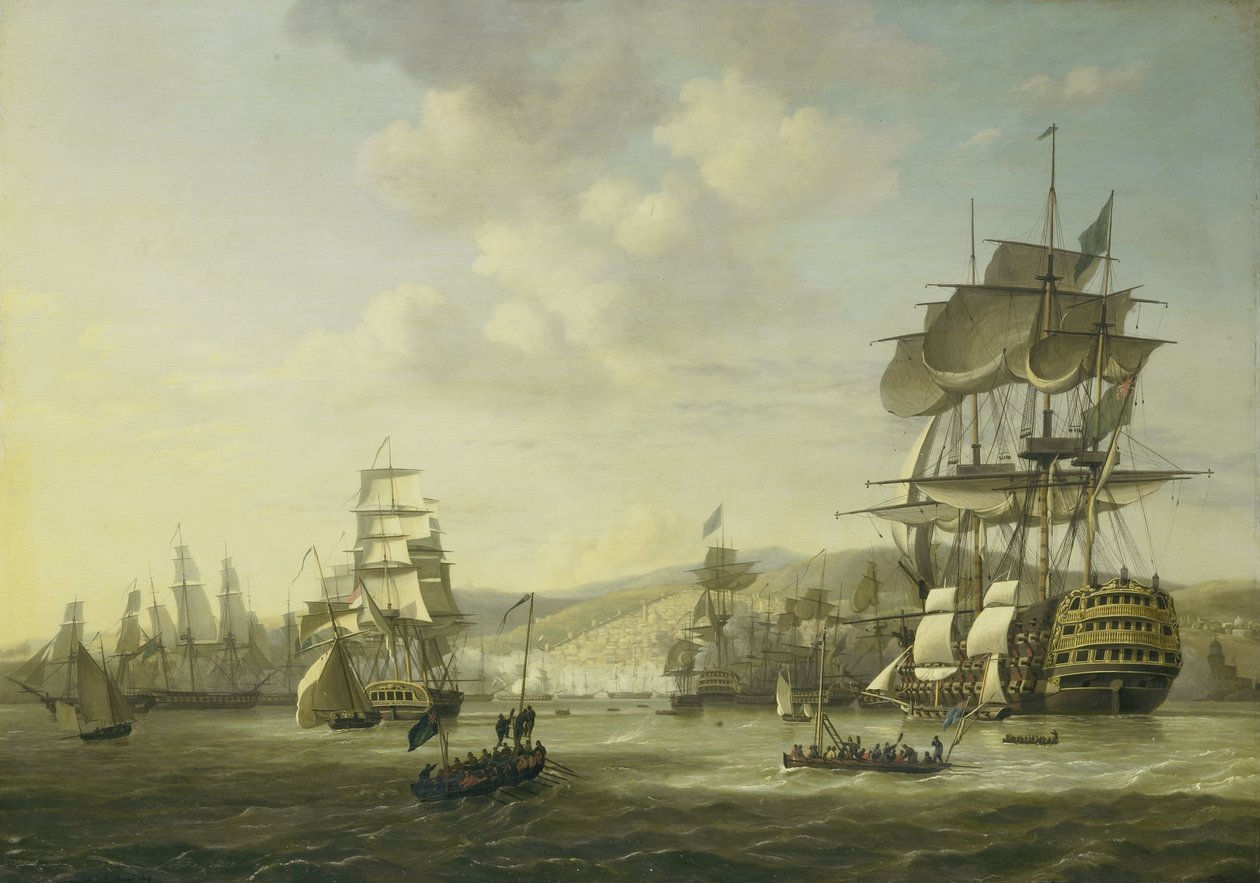英荷舰队在阿尔及尔湾支持释放基督徒奴隶的最后通牒，1816 年 8 月 26 日
1816 年 8 月 26 日至 27 日英荷舰队驻扎阿尔及尔湾期间的四个插曲（系列标题） 作者 尼古拉斯·鲍尔（Nicolaas Baur）