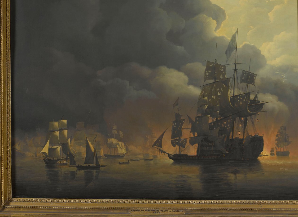 1816 年 8 月 27 日埃克斯茅斯勋爵和海军中将琼克希尔-西奥多鲁斯-弗雷德里克-范-卡佩伦率领的英荷舰队突袭阿尔及利亚据点
1816 年 8 月 26 日至 27 日英荷舰队驻扎阿尔及尔湾期间的四个插曲 作者 尼古拉斯·鲍尔（Nicolaas Baur）