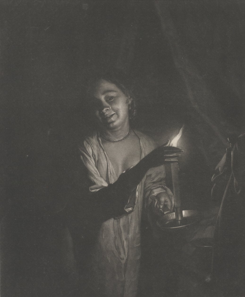 Young Woman Holding a Candle in a Bedchamber, 1690-1715., 1690-1715. 作者 尼古拉斯·维尔科列