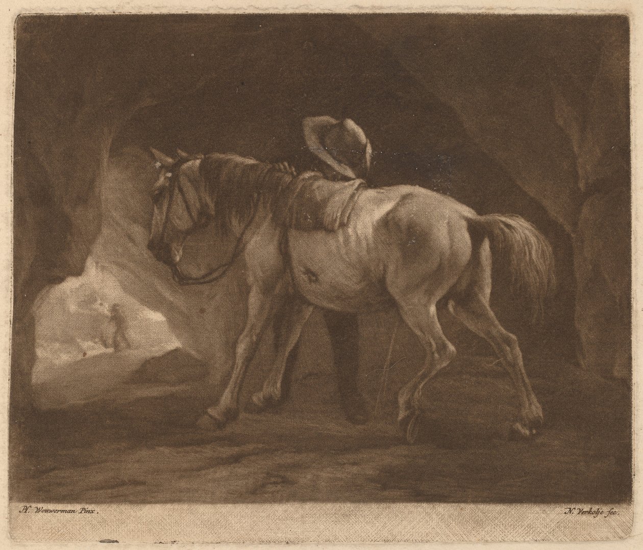 撒尿的马 作者 Philips Wouwerman 之后的 Nicolaas Verkolje