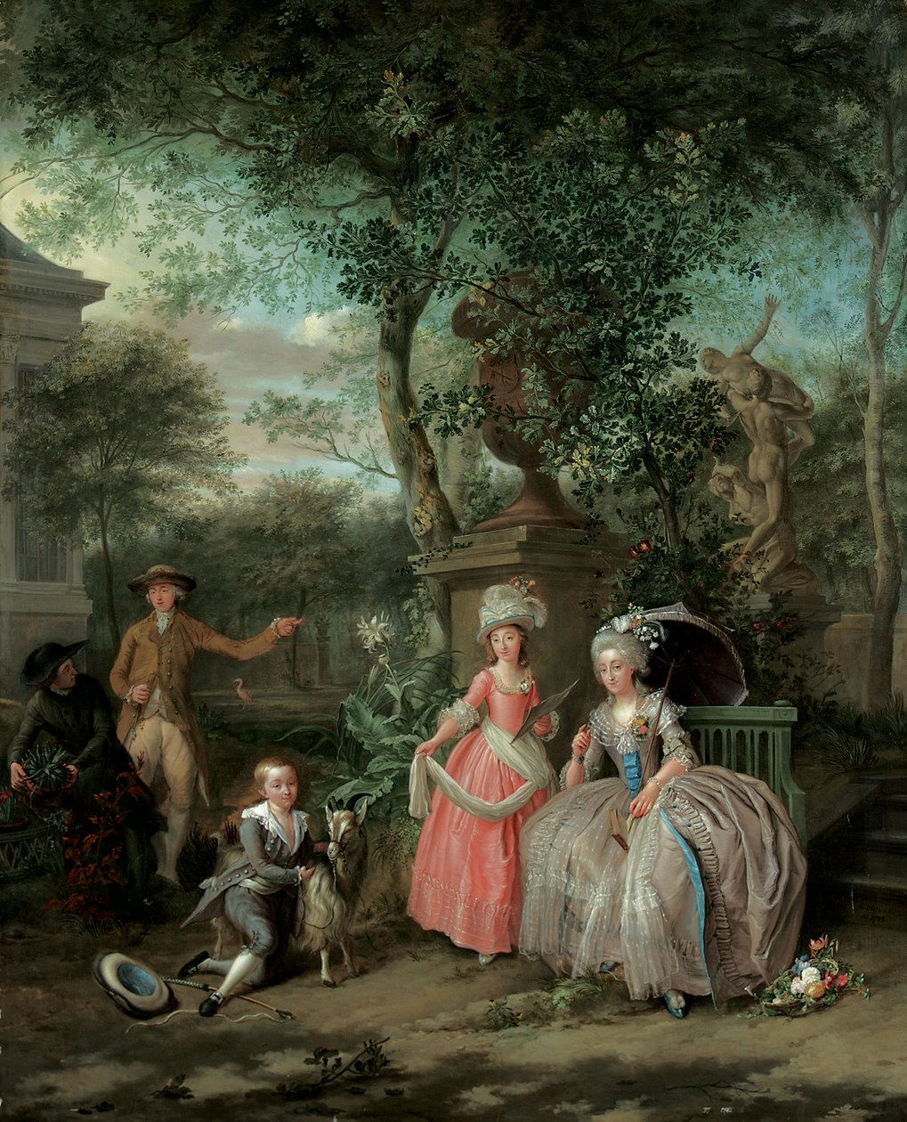 1791年，一家家庭在观赏花园中的肖像 作者 尼古拉斯（Nicolaas）或尼古拉斯（Nicolaes Muys）