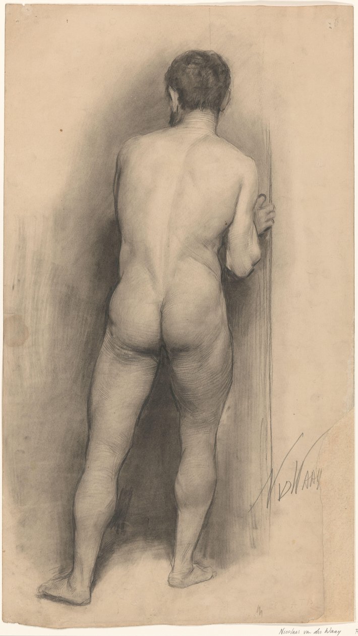 从后面看男性裸体 作者 Nicolaas van der Waay（艺术家签名）