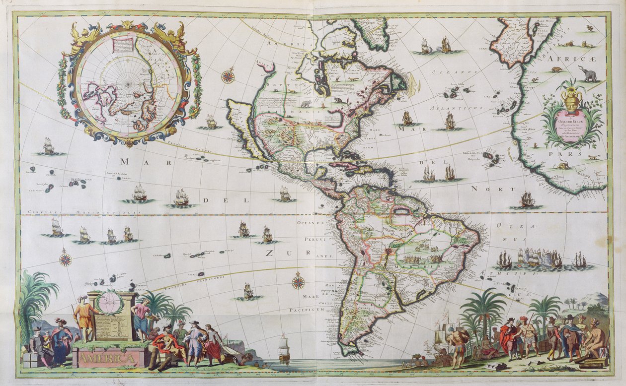 美国，84号，来自&39;Atlas Minor Sive Geographica Compendiosa&39;，1680年（手工彩色雕刻） 作者 尼古拉斯·詹斯·维舍