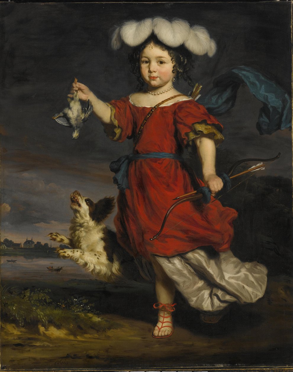 一个孩子的画象在山羊推车的 作者 尼古拉斯·梅斯（Nicolaes Maes）