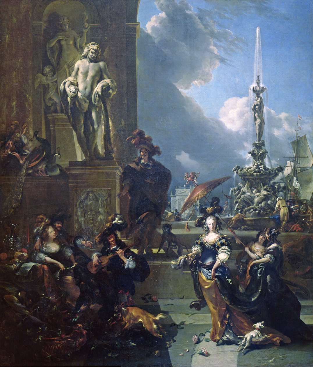 公共广场的音乐会 作者 尼古拉斯·彼得斯（Nicolaes Pietersz）。 Berchem