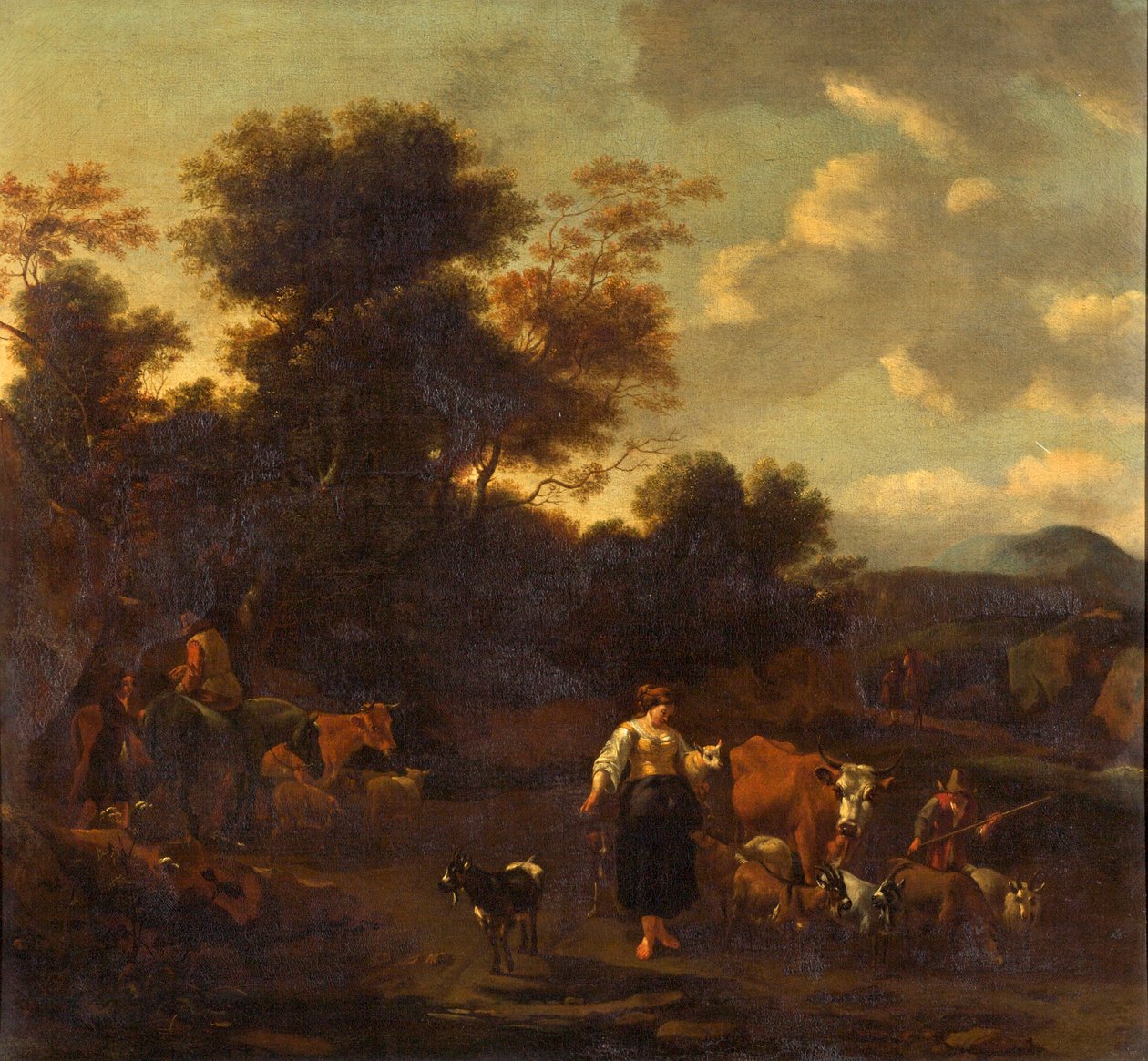 景观与人物和动物 作者 尼古拉斯·彼得斯（Nicolaes Pietersz）。 Berchem