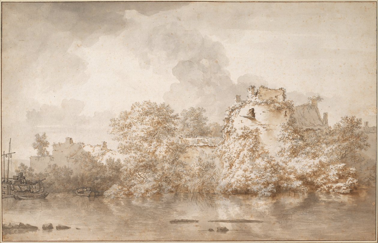 在蒙特福特附近的河风景，c。 1655 作者 尼古拉斯·彼得斯（Nicolaes Pietersz）。 Berchem