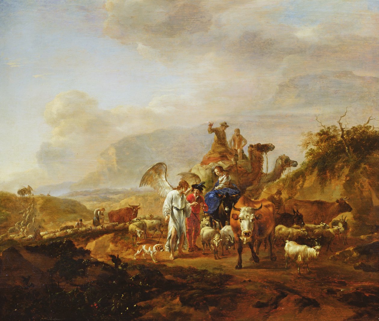 托比亚斯归来，第1670-80页 作者 尼古拉斯·彼得斯（Nicolaes Pietersz）。 Berchem