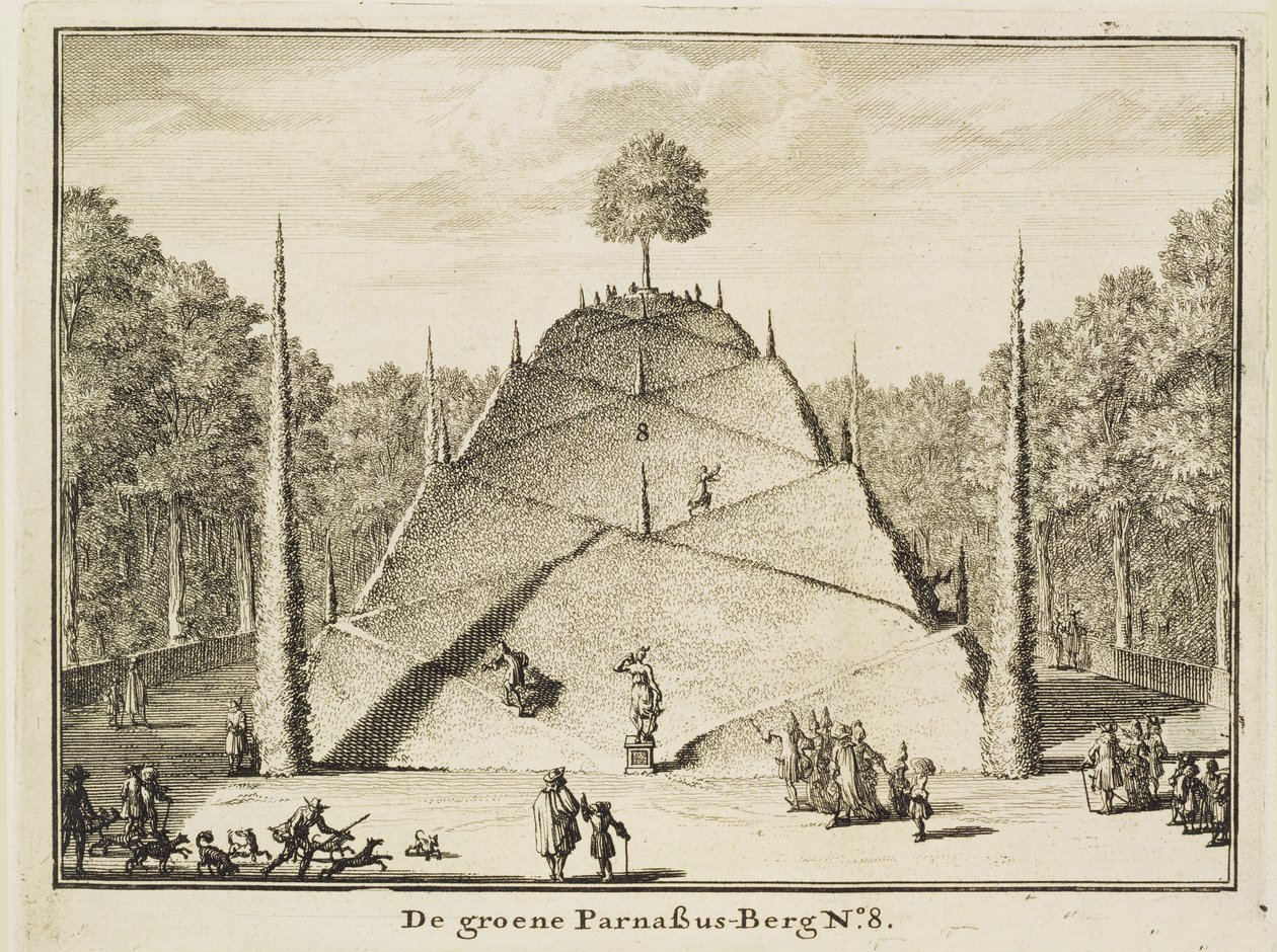 人工Mount Parnassus，由Johannes Van den Aveele雕刻（d.1727） 作者 尼古拉斯·詹斯·维舍