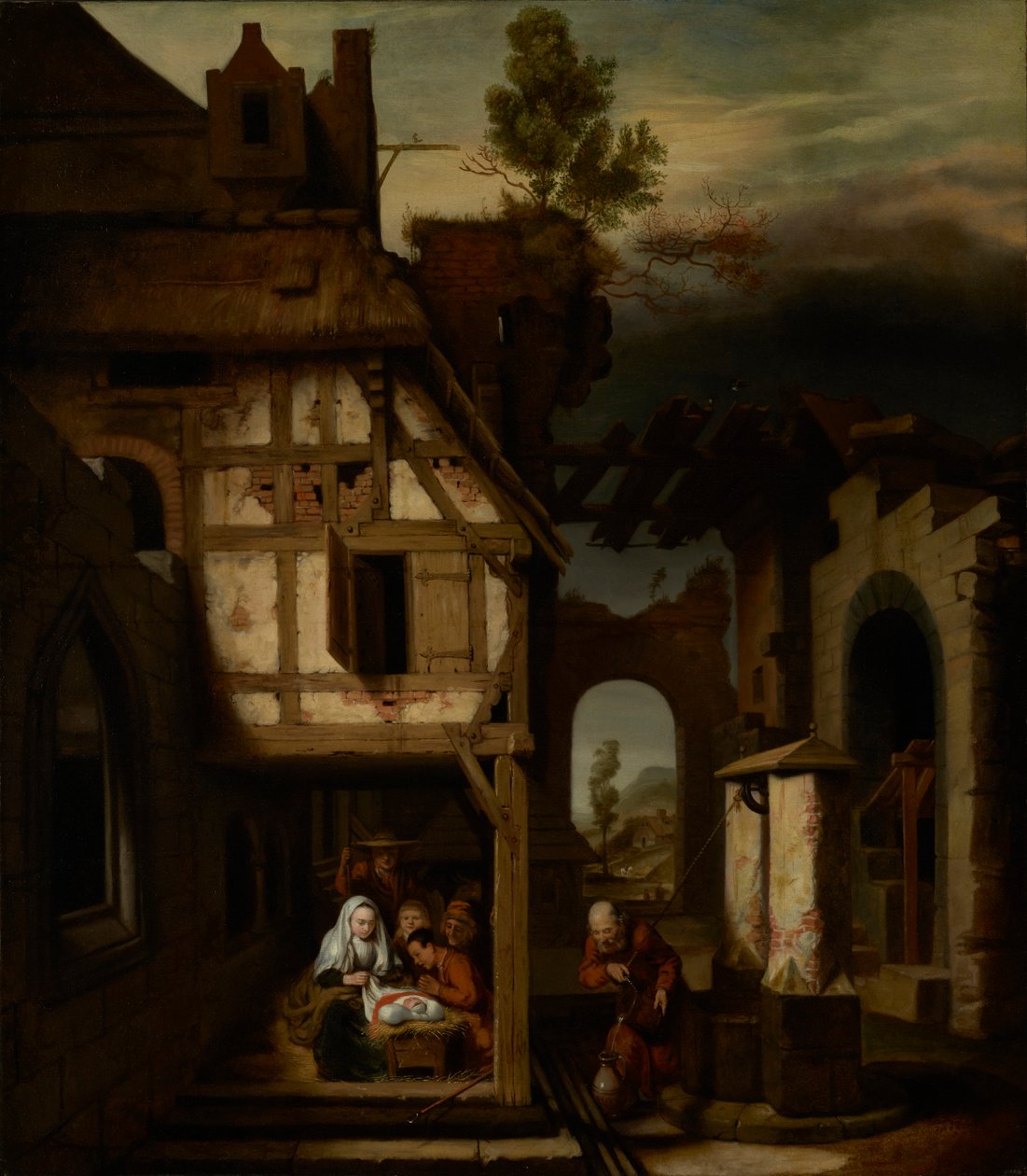 对牧羊人的崇拜，c.1660 作者 尼古拉斯·梅斯（Nicolaes Maes）