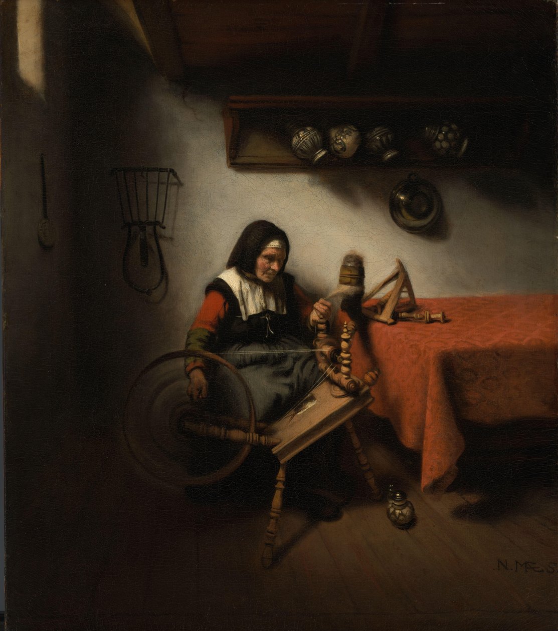 纺纱的老妇人 作者 尼古拉斯·梅斯（Nicolaes Maes）