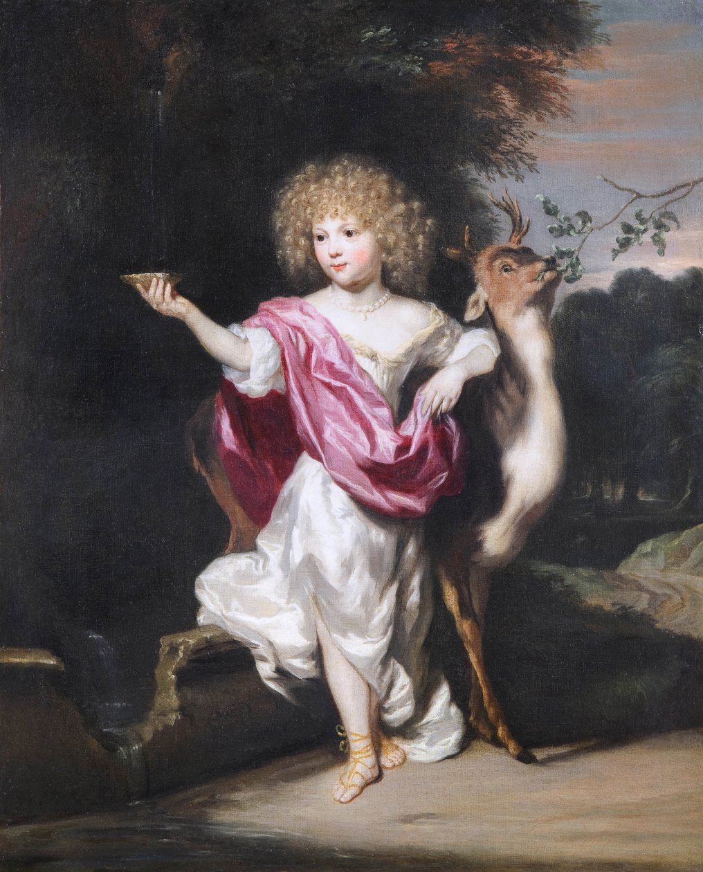 ""Portrait de petite fille avec une biche"" (Portrait of a girl with a deer) Peinture de Nicolaes Maes (1634-1693), - Oil on canvas Dim 58x49 cm Fondation Custodia 作者 尼古拉斯·梅斯（Nicolaes Maes）