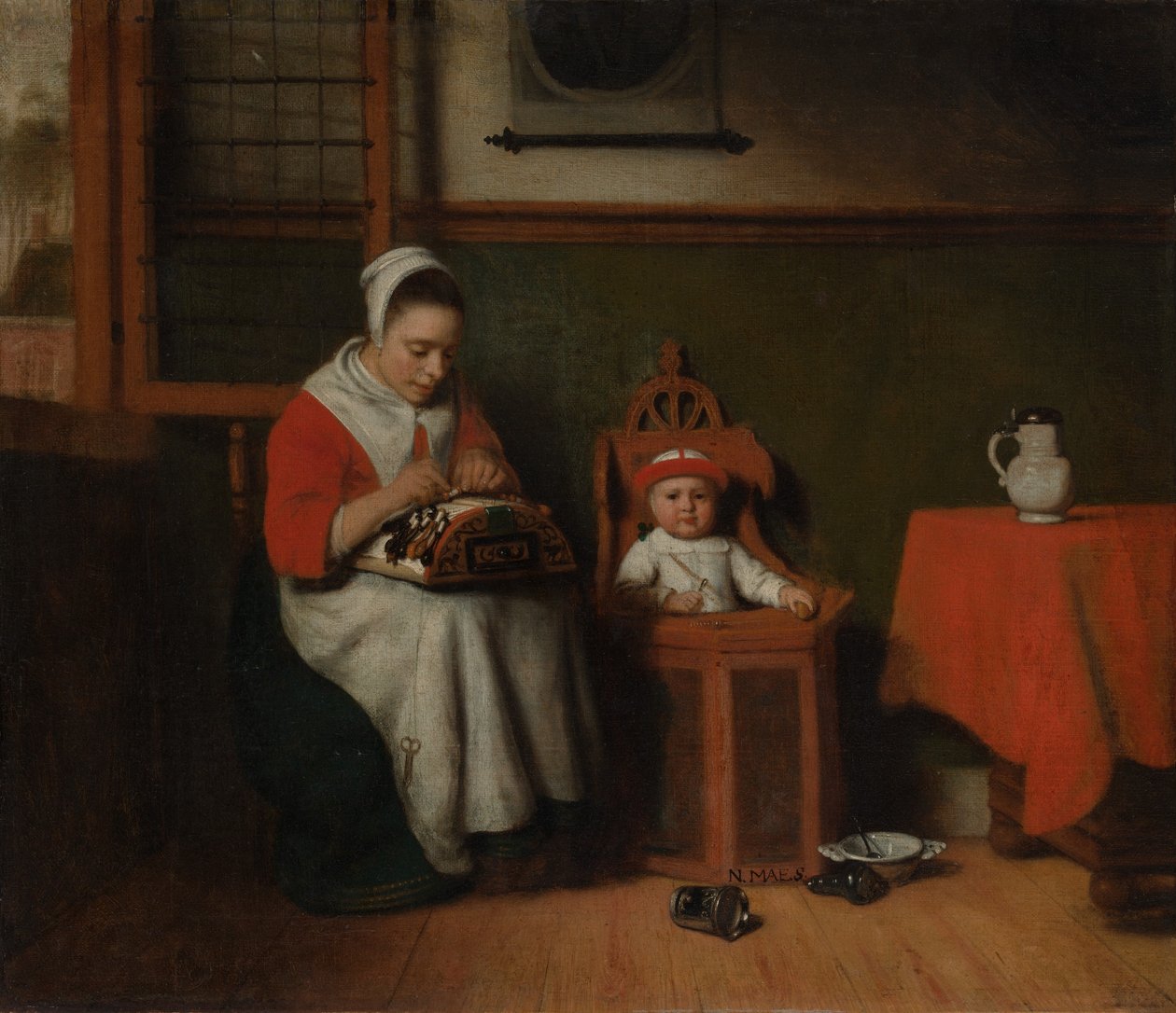 花边机，ca。 1656。 作者 尼古拉斯·梅斯（Nicolaes Maes）